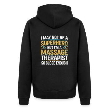 Lustiges Statement für Massage-Therapeut*innen - Unisex Premium Bio Zip Hoodie - Schwarz - Hinten - Nico (187cm)