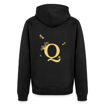 Letter Q Glitter Gold Dragonfly - Gift Idea - Unisex Premium Organic Zip Hoodie - black - Back - Nico (187cm)