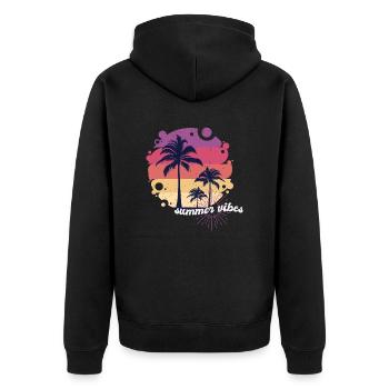 Sommer, Strand, Urlaub, Palmen, Meer - Unisex Premium Bio Zip Hoodie - Schwarz - Hinten - Nico (187cm)