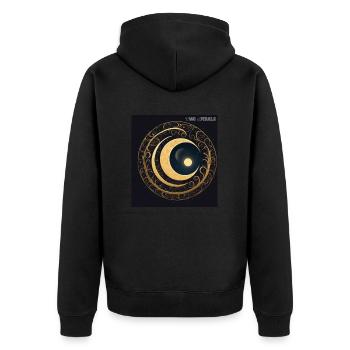 Zwei Spiralen - Mond und Spiralen - Unisex Premium Bio Zip Hoodie - Schwarz - Hinten - Nico (187cm)