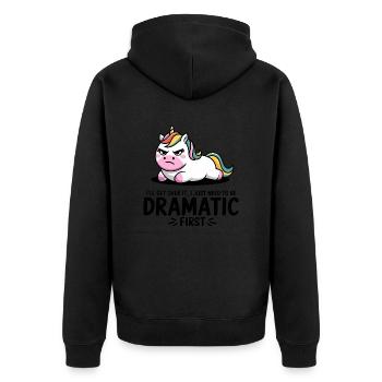 Dramatisches Einhorn - Unisex Premium Bio Zip Hoodie - Schwarz - Hinten - Nico (187cm)