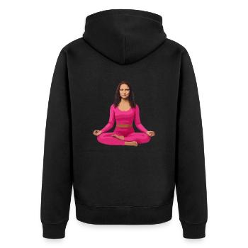 Mona Lisa Yoga Zen - Unisex Premium Bio Zip Hoodie - Schwarz - Hinten - Nico (187cm)