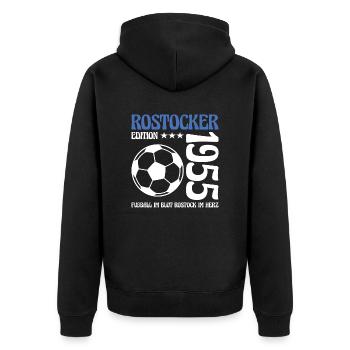 Rostocker Geburtstag 1955 Fußball Geschenk - Unisex Premium Bio Zip Hoodie - Schwarz - Hinten - Nico (187cm)