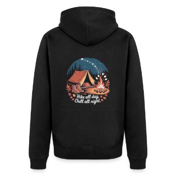 Hike All Day, Chill All Night – Camping Adventure - Unisex Premium Organic Zip Hoodie - black - Back - Nico (187cm)