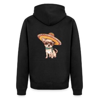 Chihuahua Hund Lustig Sombrero - Unisex Premium Bio Zip Hoodie - Schwarz - Hinten - Nico (187cm)
