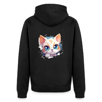 Flauschige Neugier: Babykatzen-Entdecker T-Shirt - Unisex Premium Bio Zip Hoodie - Schwarz - Hinten - Nico (187cm)