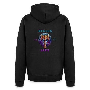 Viking axe with inscription "Viking Life" (2023) - Unisex Premium Organic Zip Hoodie - black - Back - Nico (187cm)