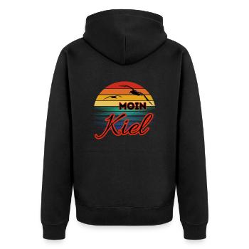 Moin Kiel avec mouette dans un style rétro - Veste à capuche bio Premium Unisexe - noir - Dos - Nico (187cm)