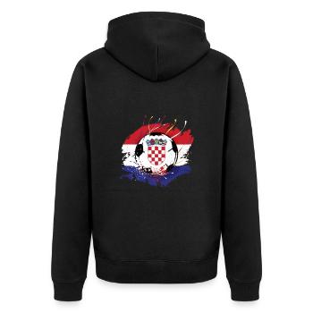 Kroatischer Fußball Kroatien Fahne Grunge Futbol - Unisex Premium Bio Zip Hoodie - Schwarz - Hinten - Nico (187cm)