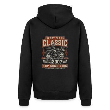 Klassiker 2007 Jahrgang Vintage Retro Motorrad - Unisex Premium Bio Zip Hoodie - Schwarz - Hinten - Nico (187cm)