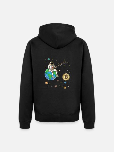 Astronaut Fishes Bitcoin Moon Cryptocurrency - Unisex Premium Organic Zip Hoodie - black