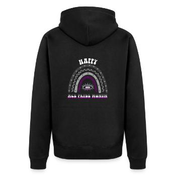 Boho Rainbow Happy Ace Pride Monat Asexuell - Unisex Premium Bio Zip Hoodie - Schwarz - Hinten - Nico (187cm)