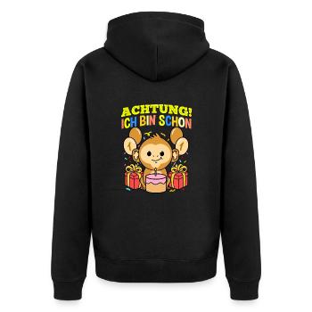 Achtung Ich Bin Schon 1 Tier Geburtstag Affe - Unisex Premium Bio Zip Hoodie - Schwarz - Hinten - Nico (187cm)