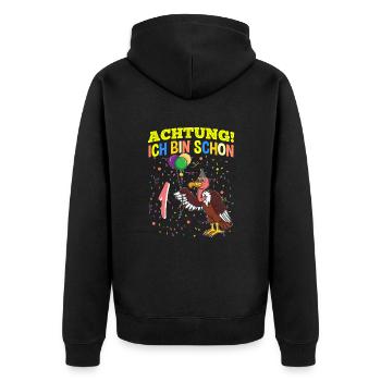 Achtung Ich Bin Schon 1 Geburtstag Geier - Unisex Premium Bio Zip Hoodie - Schwarz - Hinten - Nico (187cm)