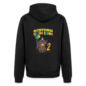 Achtung Ich Bin Schon 2 Geburtstag Büffel Bison - Unisex Premium Bio Zip Hoodie - Schwarz - Hinten - Nico (187cm)