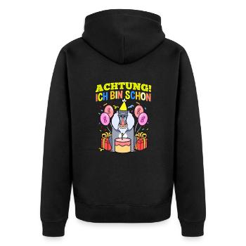 Achtung Ich Bin Schon 8 Geburtstag Pavian - Unisex Premium Bio Zip Hoodie - Schwarz - Hinten - Nico (187cm)