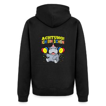 Achtung Ich Bin Schon 1 Geburtstag Nilpferd - Unisex Premium Bio Zip Hoodie - Schwarz - Hinten - Nico (187cm)
