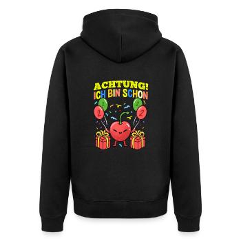 Achtung Ich Bin Schon 2 Geburtstag Kirsche - Unisex Premium Bio Zip Hoodie - Schwarz - Hinten - Nico (187cm)