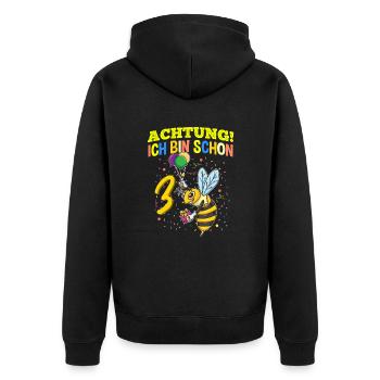Achtung Ich Bin Schon 3 Tier Geburtstag Wespe - Unisex Premium Bio Zip Hoodie - Schwarz - Hinten - Nico (187cm)
