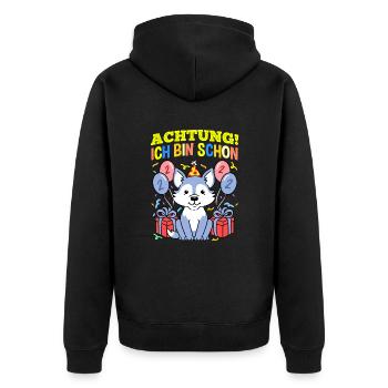Achtung Ich Bin Schon 2 Geburtstag Wolf - Unisex Premium Bio Zip Hoodie - Schwarz - Hinten - Nico (187cm)