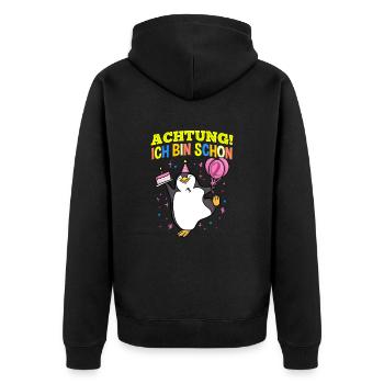 Achtung Ich Bin Schon 2 Geburtstag Pinguin - Unisex Premium Bio Zip Hoodie - Schwarz - Hinten - Nico (187cm)