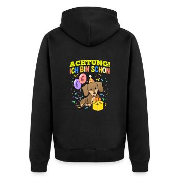 Achtung Ich Bin Schon 6 Geburtstag Dackel - Unisex Premium Bio Zip Hoodie - Schwarz - Hinten - Nico (187cm)