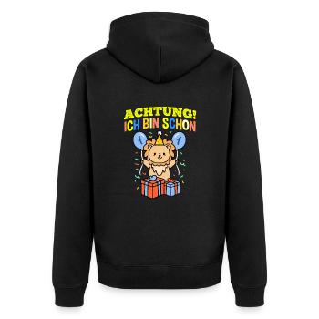 Achtung Ich Bin Schon 1 Geburtstag Löwe - Unisex Premium Bio Zip Hoodie - Schwarz - Hinten - Nico (187cm)