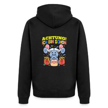 Achtung Ich Bin Schon 5 Geburtstag Gnu - Unisex Premium Bio Zip Hoodie - Schwarz - Hinten - Nico (187cm)