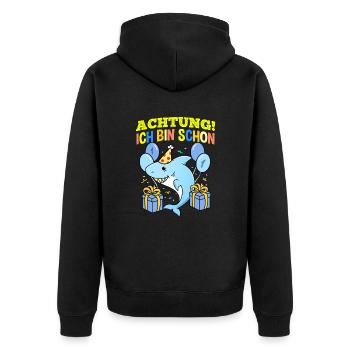 Achtung Ich Bin Schon 1 Geburtstag Hai - Unisex Premium Bio Zip Hoodie - Schwarz - Hinten - Nico (187cm)