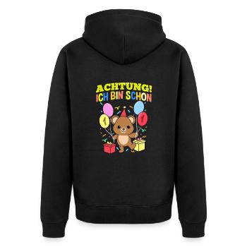 Achtung Ich Bin Schon 1 Geburtstag Teddybär - Unisex Premium Bio Zip Hoodie - Schwarz - Hinten - Nico (187cm)