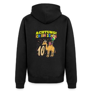 Achtung Ich Bin Schon 10 Geburtstag Kamel-Dromedar - Unisex Premium Bio Zip Hoodie - Schwarz - Hinten - Nico (187cm)