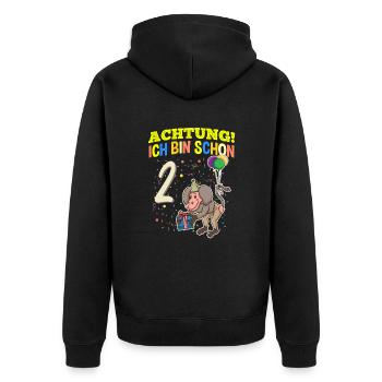 Achtung Ich Bin Schon 2 Tier Geburtstag Pavian - Unisex Premium Bio Zip Hoodie - Schwarz - Hinten - Nico (187cm)
