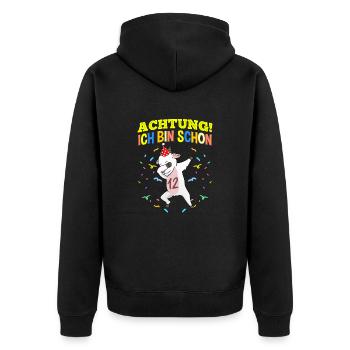 Achtung Ich Bin Schon 12 Geburtstag Ziege - Unisex Premium Bio Zip Hoodie - Schwarz - Hinten - Nico (187cm)