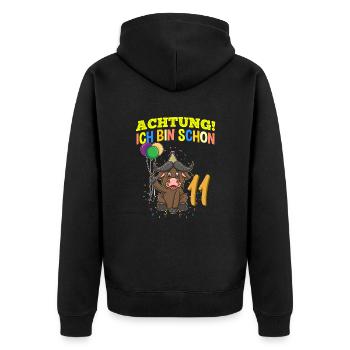Achtung Ich Bin Schon 11 Geburtstag Büffel Bison - Unisex Premium Bio Zip Hoodie - Schwarz - Hinten - Nico (187cm)