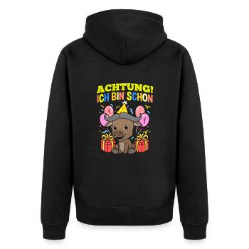 Achtung Ich Bin Schon 1 Geburtstag Büffel - Unisex Premium Bio Zip Hoodie - Schwarz - Hinten - Nico (187cm)