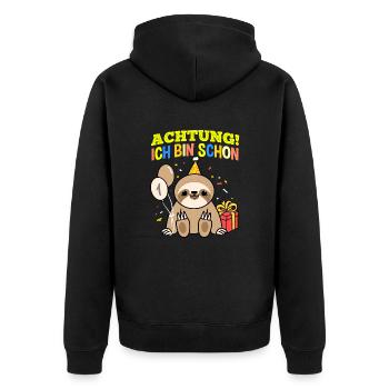 Achtung Ich Bin Schon 1 Tier Geburtstag Faultier - Unisex Premium Bio Zip Hoodie - Schwarz - Hinten - Nico (187cm)