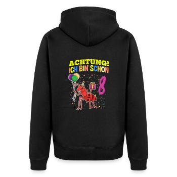 Achtung Ich Bin Schon 8 Tier Geburtstag Ameise - Unisex Premium Bio Zip Hoodie - Schwarz - Hinten - Nico (187cm)