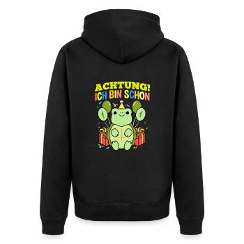 Achtung Ich Bin Schon 1 Geburtstag Schildkröte - Unisex Premium Bio Zip Hoodie - Schwarz - Hinten - Nico (187cm)
