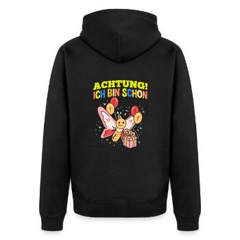 Achtung Ich Bin Schon 1 Geburtstag Schmetterling - Unisex Premium Bio Zip Hoodie - Schwarz - Hinten - Nico (187cm)