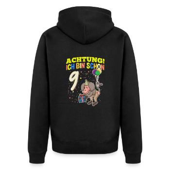 Achtung Ich Bin Schon 9 Tier Geburtstag Pavian - Unisex Premium Bio Zip Hoodie - Schwarz - Hinten - Nico (187cm)