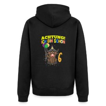 Achtung Ich Bin Schon 6 Geburtstag Büffel Bison - Unisex Premium Bio Zip Hoodie - Schwarz - Hinten - Nico (187cm)