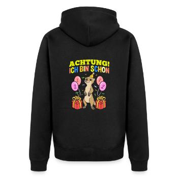 Achtung Ich Bin Schon 2 Geburtstag Erdmännchen - Unisex Premium Bio Zip Hoodie - Schwarz - Hinten - Nico (187cm)