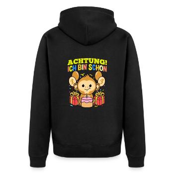 Achtung Ich Bin Schon 3 Tier Geburtstag Affe - Unisex Premium Bio Zip Hoodie - Schwarz - Hinten - Nico (187cm)