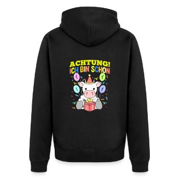 Achtung Ich Bin Schon 1 Geburtstag Kuh - Unisex Premium Bio Zip Hoodie - Schwarz - Hinten - Nico (187cm)
