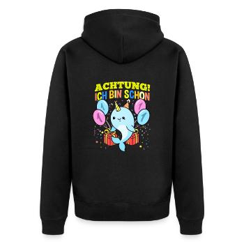 Achtung Ich Bin Schon 1 Geburtstag Einhorn - Unisex Premium Bio Zip Hoodie - Schwarz - Hinten - Nico (187cm)