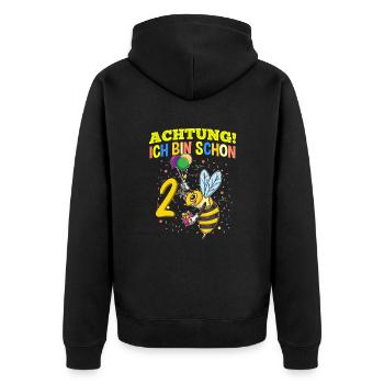 Achtung Ich Bin Schon 2 Tier Geburtstag Wespe - Unisex Premium Bio Zip Hoodie - Schwarz - Hinten - Nico (187cm)