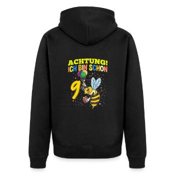 Achtung Ich Bin Schon 9 Tier Geburtstag Wespe - Unisex Premium Bio Zip Hoodie - Schwarz - Hinten - Nico (187cm)