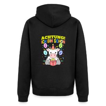 Achtung Ich Bin Schon 2 Geburtstag Kuh - Unisex Premium Bio Zip Hoodie - Schwarz - Hinten - Nico (187cm)