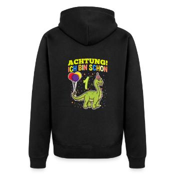 Achtung Ich Bin Schon 1 Geburtstag Brachiosaurus - Unisex Premium Bio Zip Hoodie - Schwarz - Hinten - Nico (187cm)