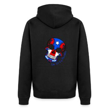 Sugar Skull Stolzer Puertoricaner - Unisex Premium Bio Zip Hoodie - Schwarz - Hinten - Nico (187cm)